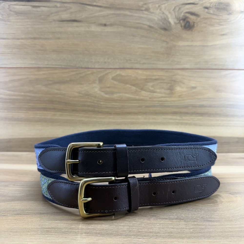 Vineyard Vines Mens Belt Size 32 Lot of 2 Belts Star and Foot Ball Golf Preppy